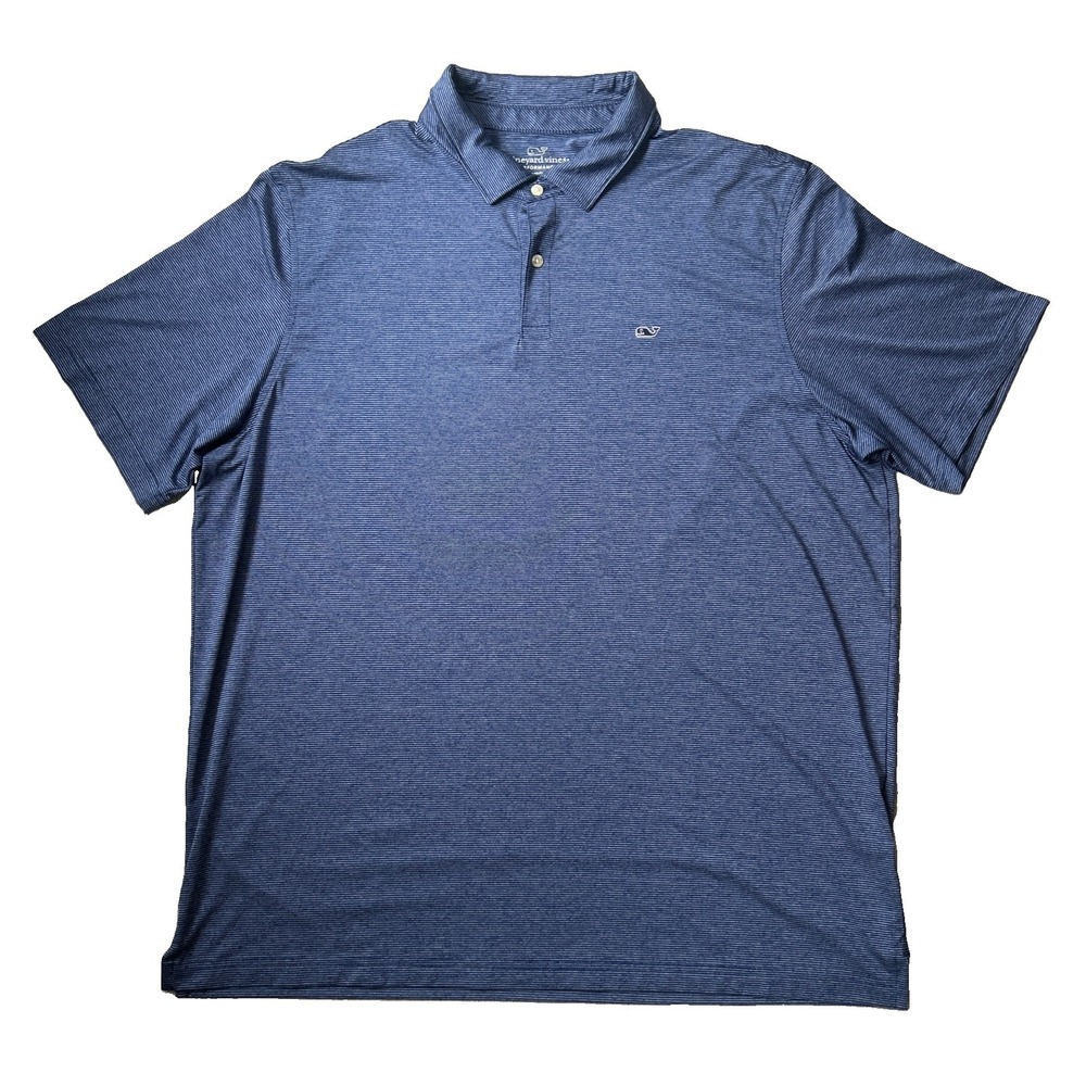 Vineyard Vines Performance Mens 2XL Blue Striped Short Sleeve Golf Polo